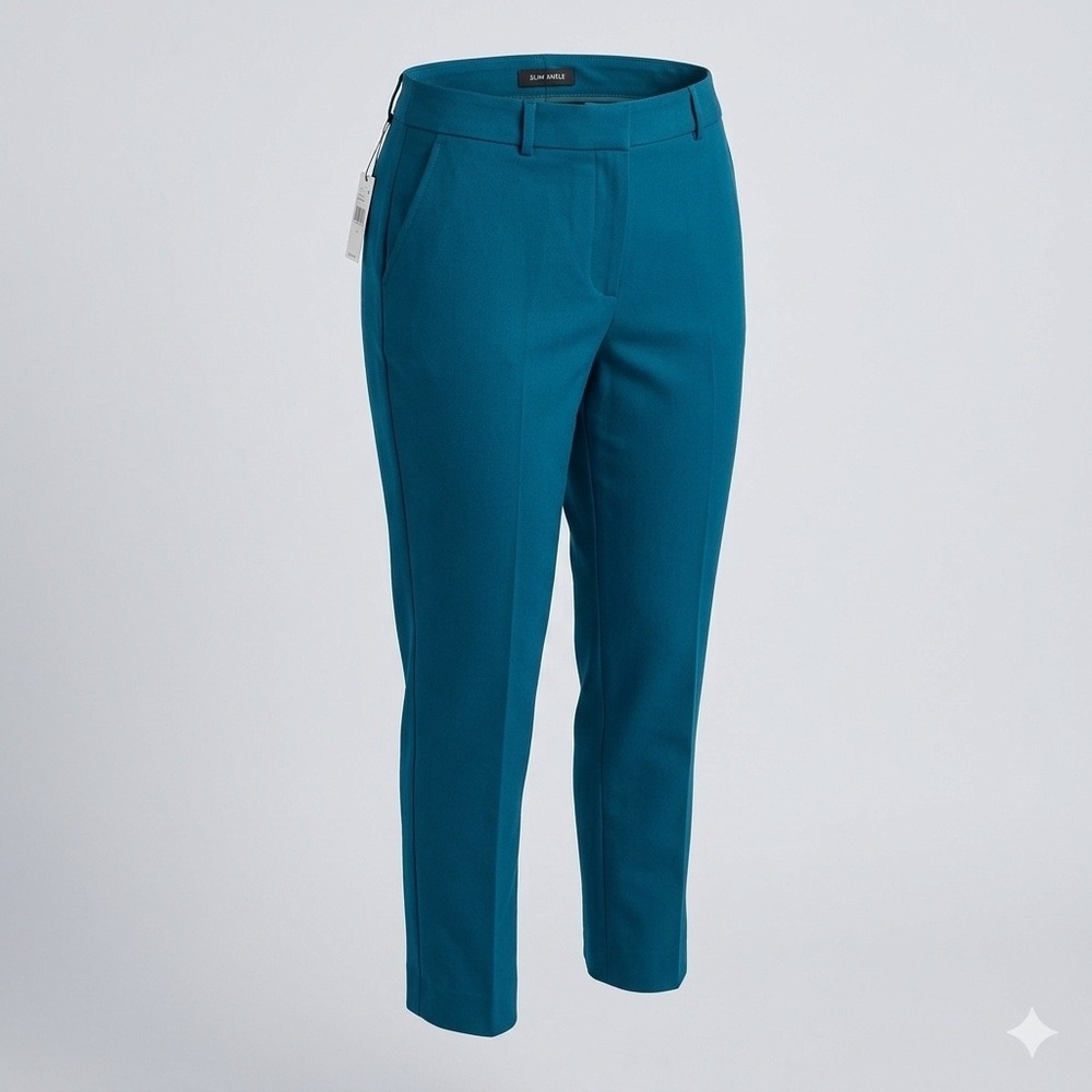 White‎ House Black Market Slim Ankle Pants Career 14S Teal Blue Stretch NEW